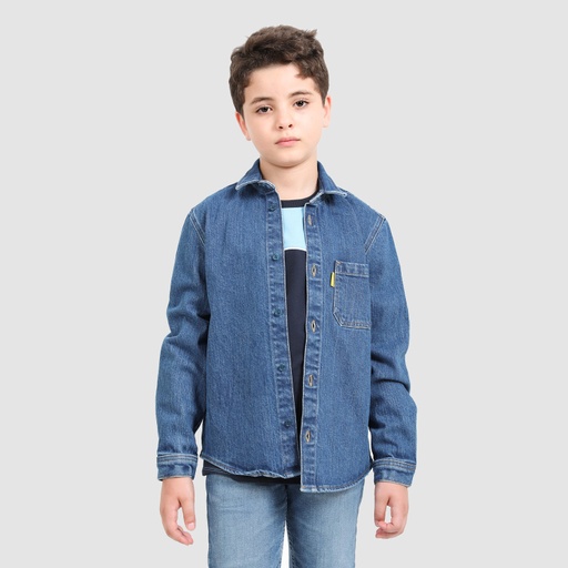 [01-010-09-058-K419-10-12ANS] Chemise garçon avec poche poitrine  en jeans (10-12A)