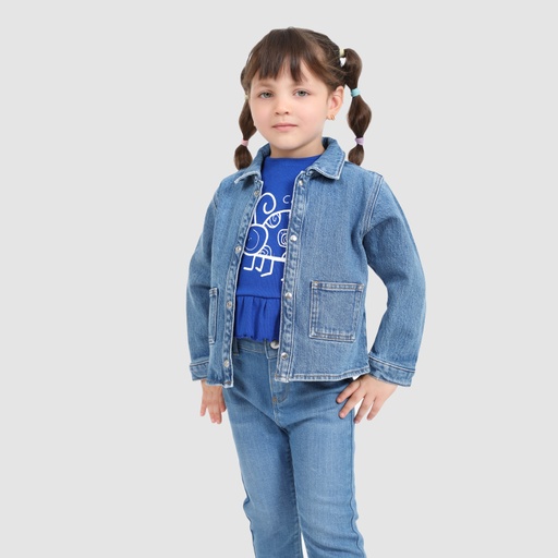[01-010-09-057-K419-12-18MOIS] Surchemise bébé avec poches plaquées en jeans (Jeans Bleu  Moyen, 12-18M)