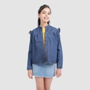 Chemise col tunisien fille avec volant en jeans