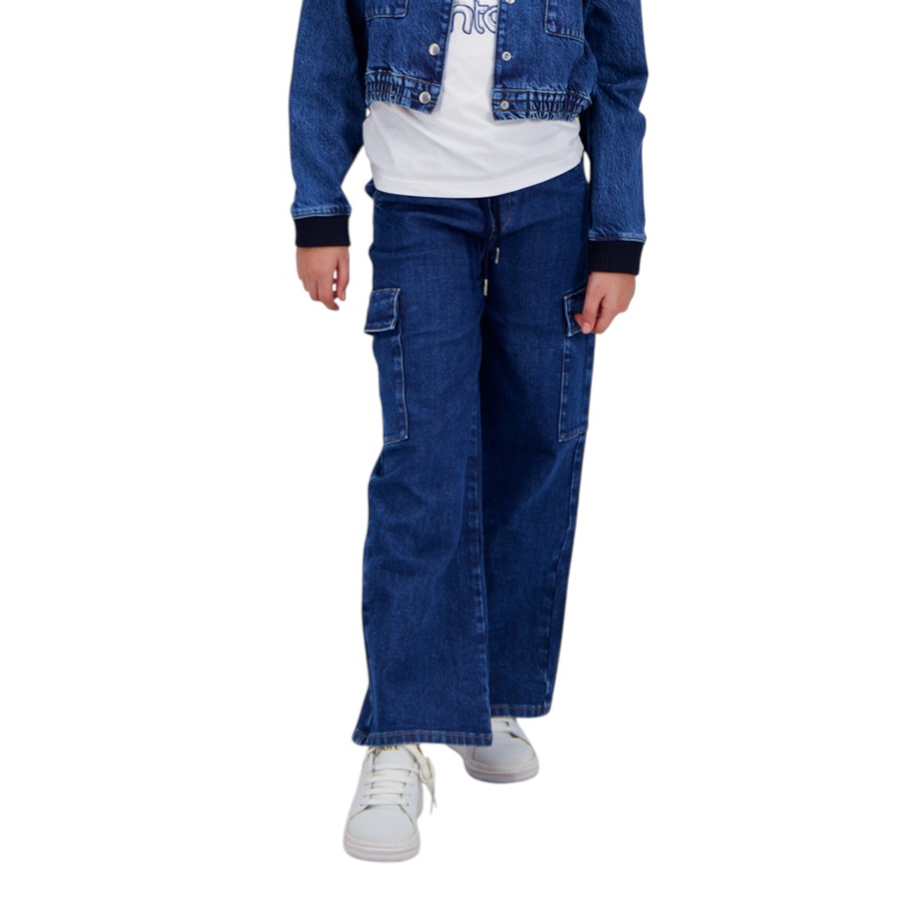 Cargo fille en jeans avec piping