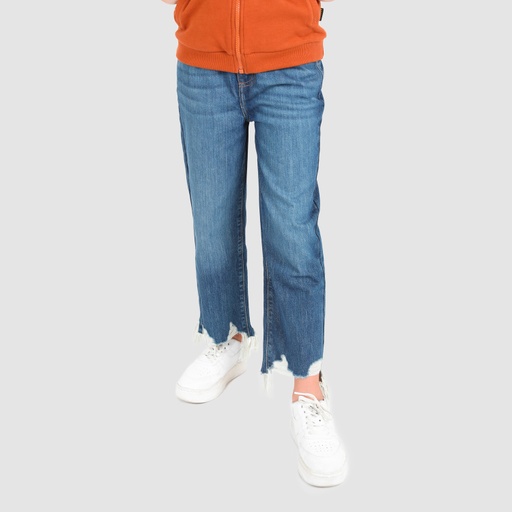 [01-010-01-459-K490-10-12ANS] Straight jeans fille (Jeans Bleu foncé, 10-12A)