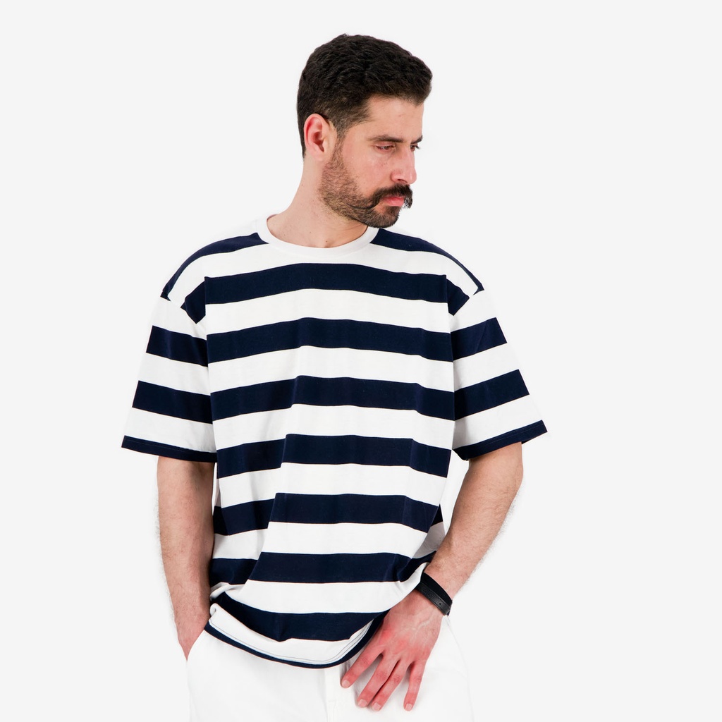 T-shirt oversized homme rayé manches courtes