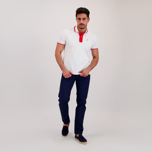 [05-010-15-058-K000-L] Polo homme manches courtes avec broderie et patte contrasté (Blanc, L)