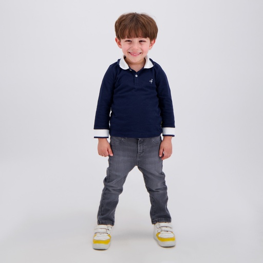 [05-010-15-066-K015-12/18M] Polo bébé manches longues avec broderie (Bleu Marine, 12/18M)