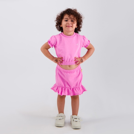 [05-010-36-145-K043-12/18M] Sweat bébé fille manches courtes bouffantes (Rose, 12/18M)