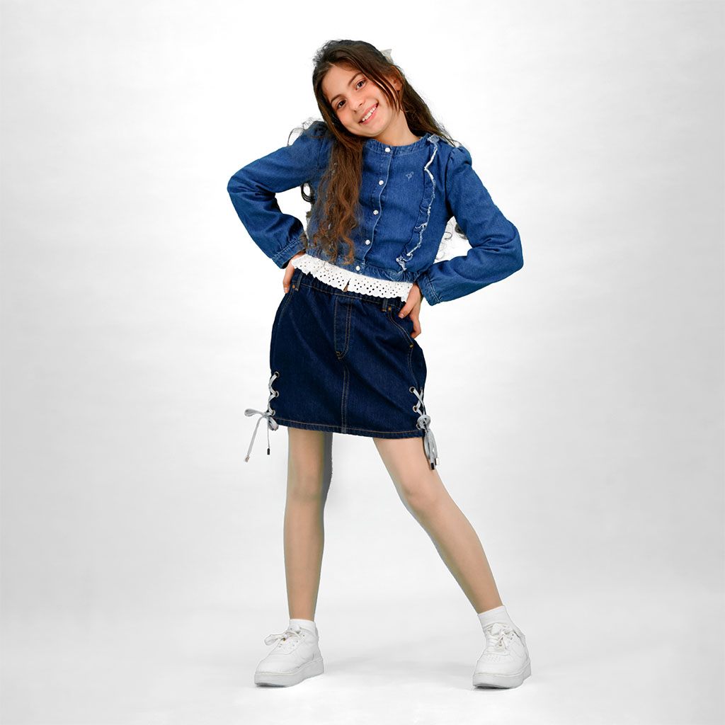 Jupe fille en jeans avec lacets