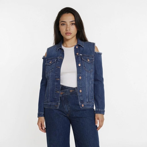[01-010-10-069-K419-L] Regular jacket femme avec épaules denudées en jeans - KENZ (L)