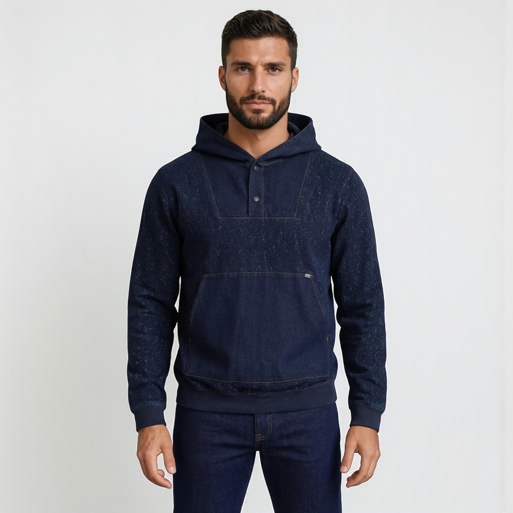 Hoodie homme en jeans imprimé laser - HOUSSEIN