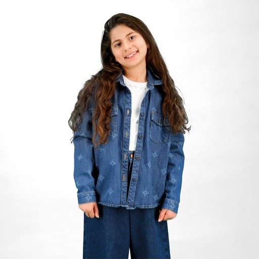 [01-010-09-075-K419-10-12A] Chemise oversized fille en jeans imprimé laser (10/12 A)