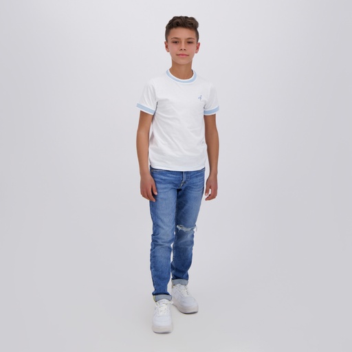 [05-010-02-583-K000-10/12A] T-shirt garçon manches courtes avec col rectiligne (Blanc, 10/12A)