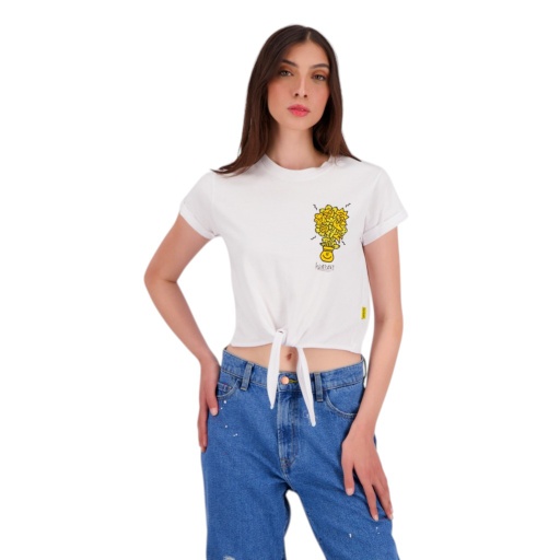 [05-010-02-595-K000-L] T-shirt sur taille femme manches courtes avec nœud POT DE SMILEY (L)