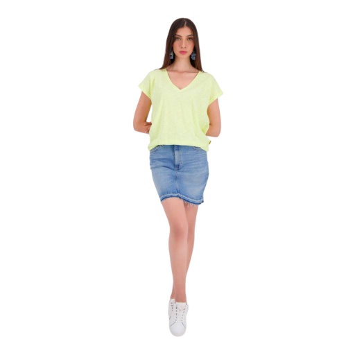[05-010-02-606-K033-L] T-shirt femme manches courtes col V (Jaune, L)