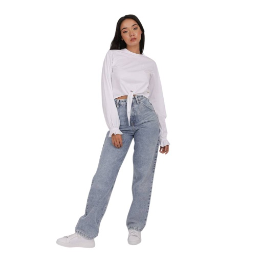 [05-010-02-645-K000-L] T-shirt femme manches longues avec nœud (Blanc, L)