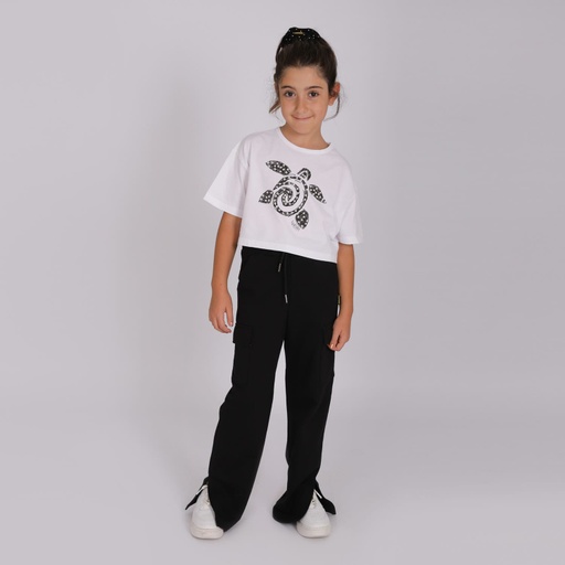 [05-010-65-052-K040-10/12A] Jogger cargo fille jambe droite (Noir, 10/12A)