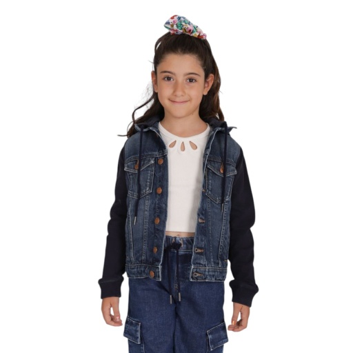 [01-010-10-082-K490-10/12A] Veste unisexe en jeans avec manches et capuche en molleton (10/12A)