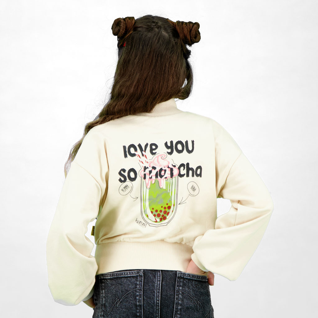 Sweat crop fille avec col cheminée Love You So Matcha