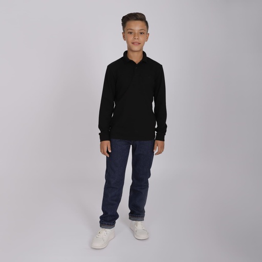 [05-010-15-054-K040-10/12A] Polo garçon manches longues avec broderie (Noir, 10/12A)