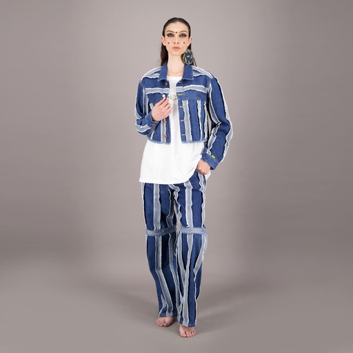 [01-010-10-097-K419-L/XL] Veste bi-couleurs oversized unisexe en jeans UPCYCLING METHODS - TUNIS FASHION WEEK 2024 (L/XL)