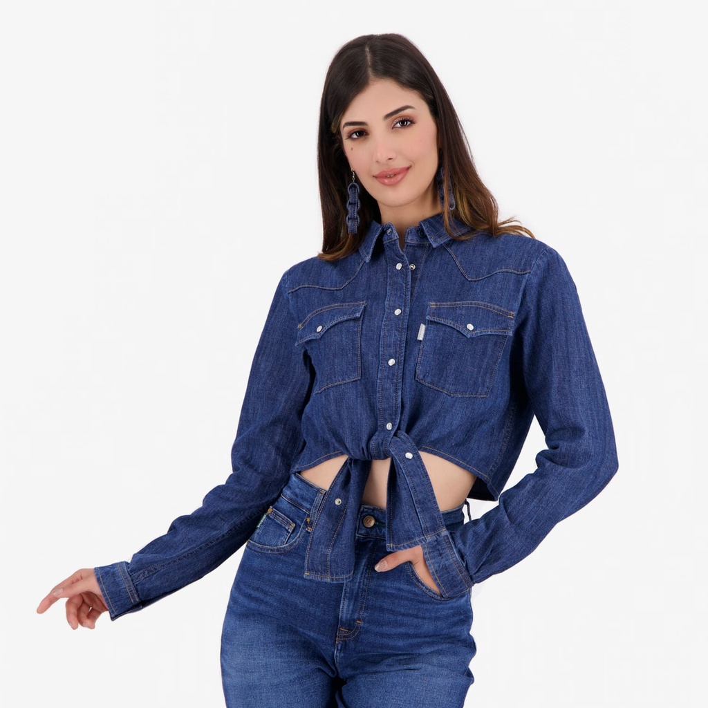 Chemise western cropped avec nœud