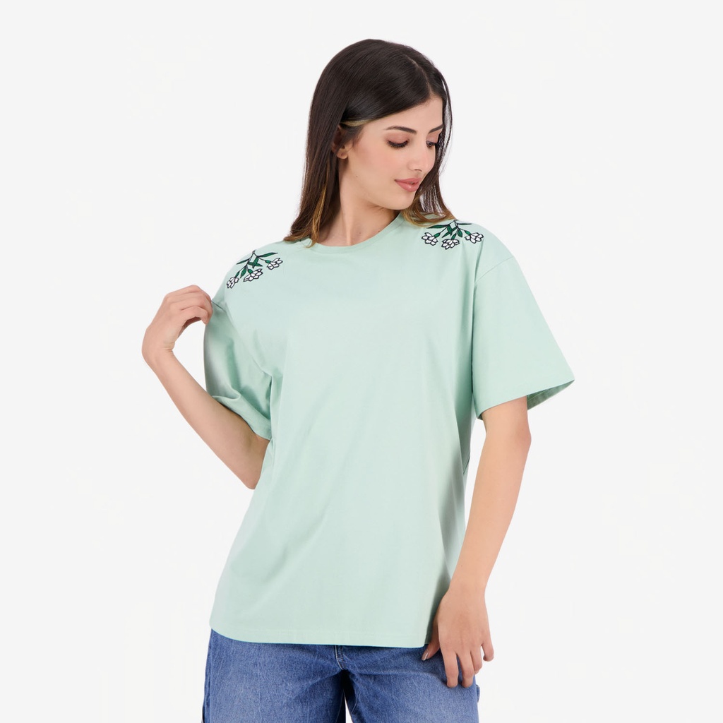 T-shirt oversized femme manches courtes FLEURS D'ŒILLETS