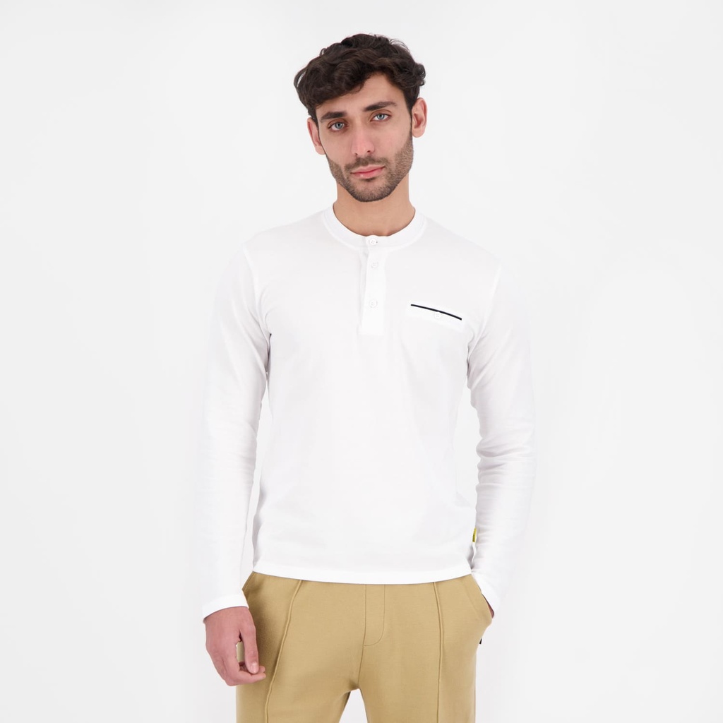 T-shirt homme manches longues col tunisien  et poche passepoilée