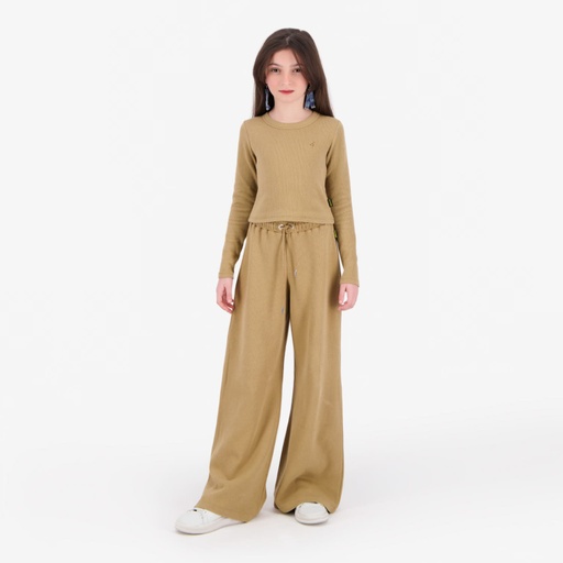 T-shirt crop fille manches longues avec broderie