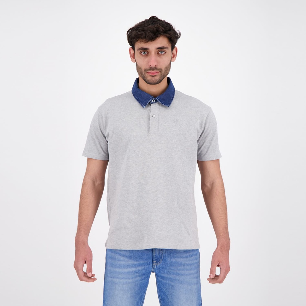 Polo homme manches courtes avec col en denim
