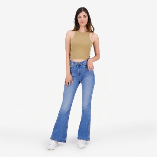 [05-010-59-014-K156-L] Top côtelé femme avec cut-out dos (Marron Clair , L)