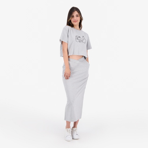 Jupe midi femme avec bande à la taille croisée