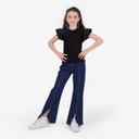 T-shirt côtelé fille manches à volant en chaine et trame