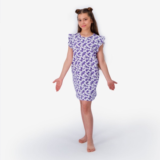 [05-010-17-115-K967-10/12A] Robe de pyjama fille avec volant (10/12A)