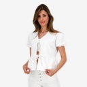 Blouse femme manches bouffantes avec noeuds sur le devant-TASNIM