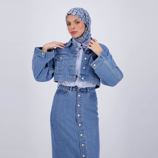 [01-010-10-102-K419-L/XL] Cropped jacket femme avec manches larges en jeans - KINDA 2.0 (L/XL)