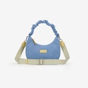 Sac demi lune scrunchie femme en jeans et cuir