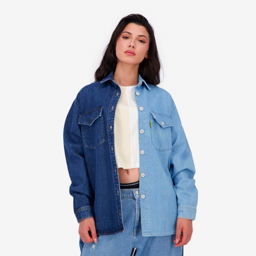[01-010-09-097-K920-L] Upcycling chemise oversized femme en jeans bi-couleur - SHER V2 (L)