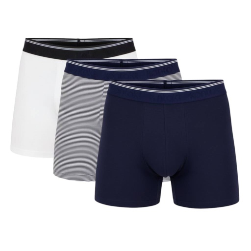 [05-010-06-041-K1001-L] Lot  de 3 boxers homme en coton stretch (Bleu Marine Rayure Blanc &amp; Bleu Marine &amp; Blanc, L)