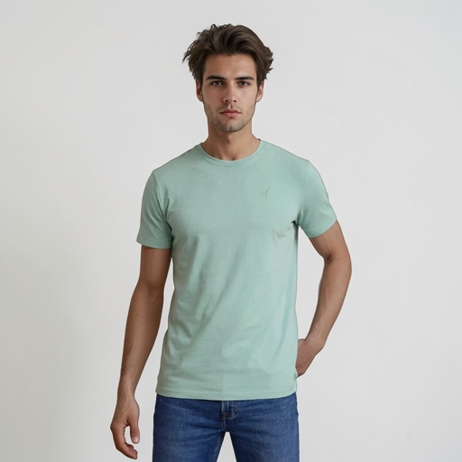 [05-010-02-842-K054-L] T-shirt homme manches courtes avec broderie (Vert, L)