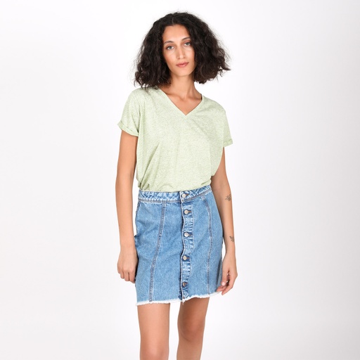 T-shirt femme col V manches courtes en lin