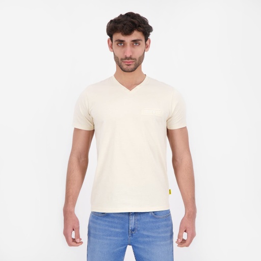 T-shirt homme manches courtes col tunisien et poche passepoilée