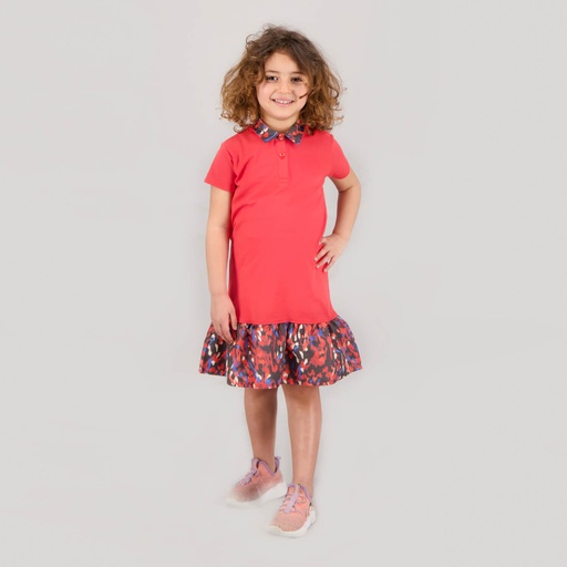 Robe polo fille manches courtes avec volant