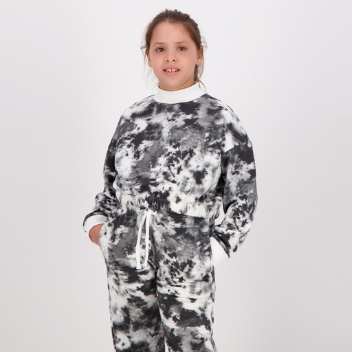 Sweat crop fille col cheminée imprimé tie dye