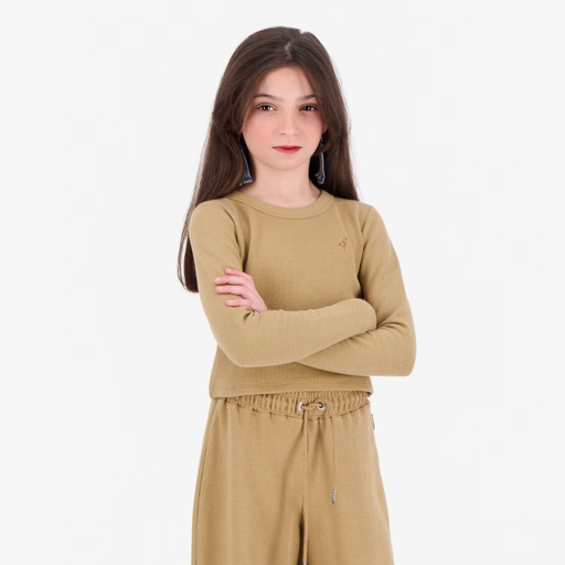 T-shirt crop fille manches longues avec broderie