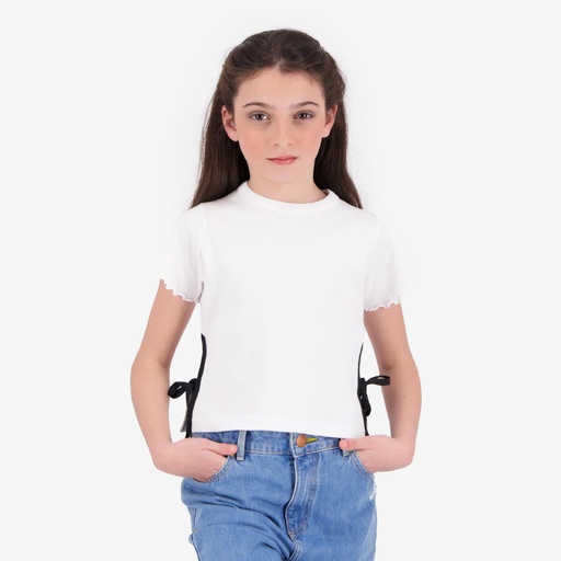 T-shirt fille manches courtes avec nœuds sur le cotés