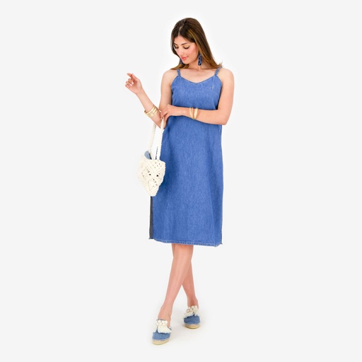 Robe bretelle fluide femme en jeans THANIA