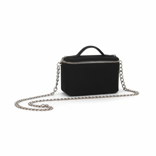 Sac mini vanity femme en jeans et cuir - Noir