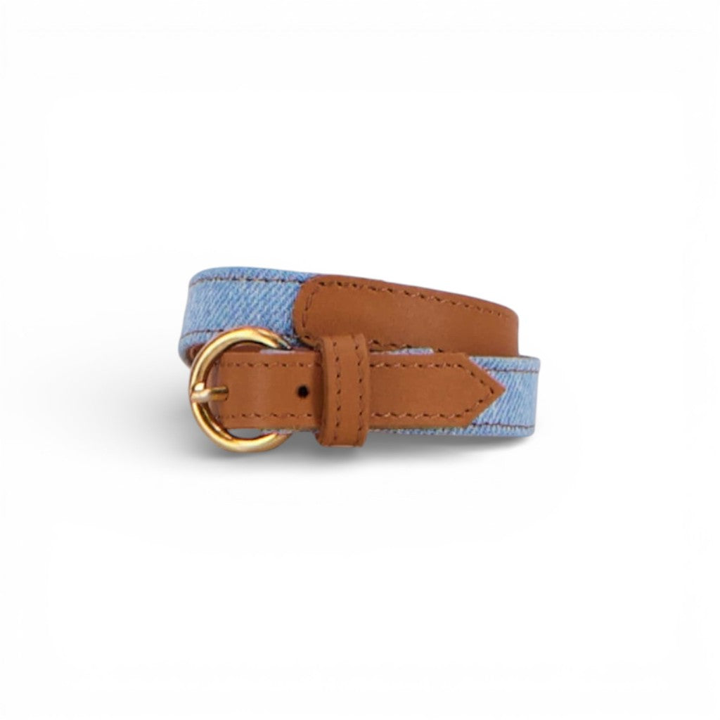 Jeans Bleu Clair & Cuir Caramel