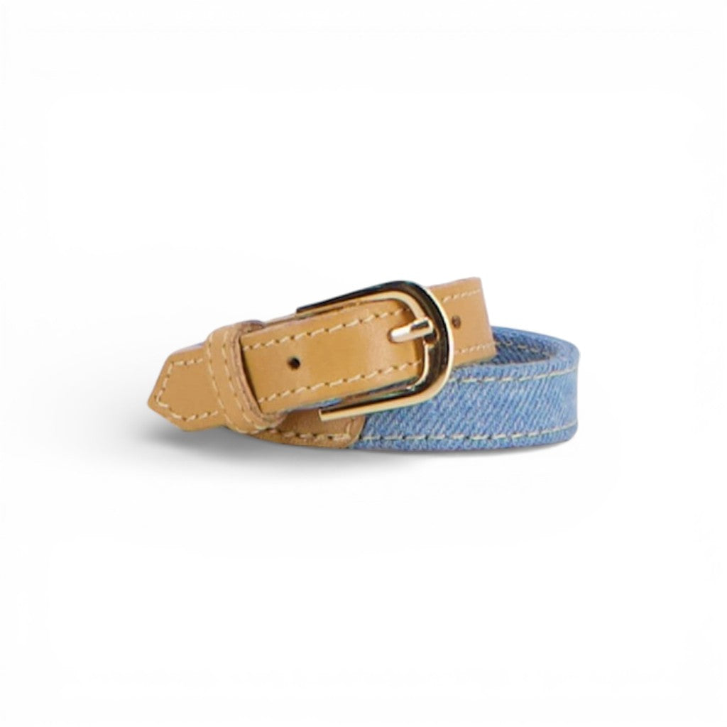 Jeans Bleu Clair & Cuir Camel