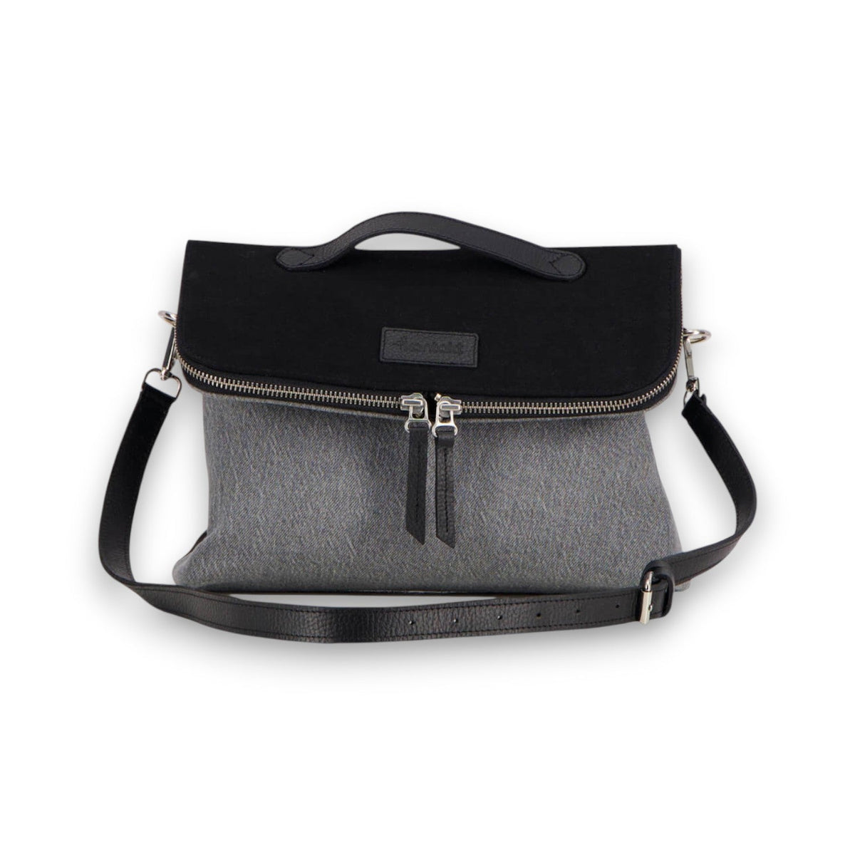 Pochette avec bandoulière en jeans et cuir