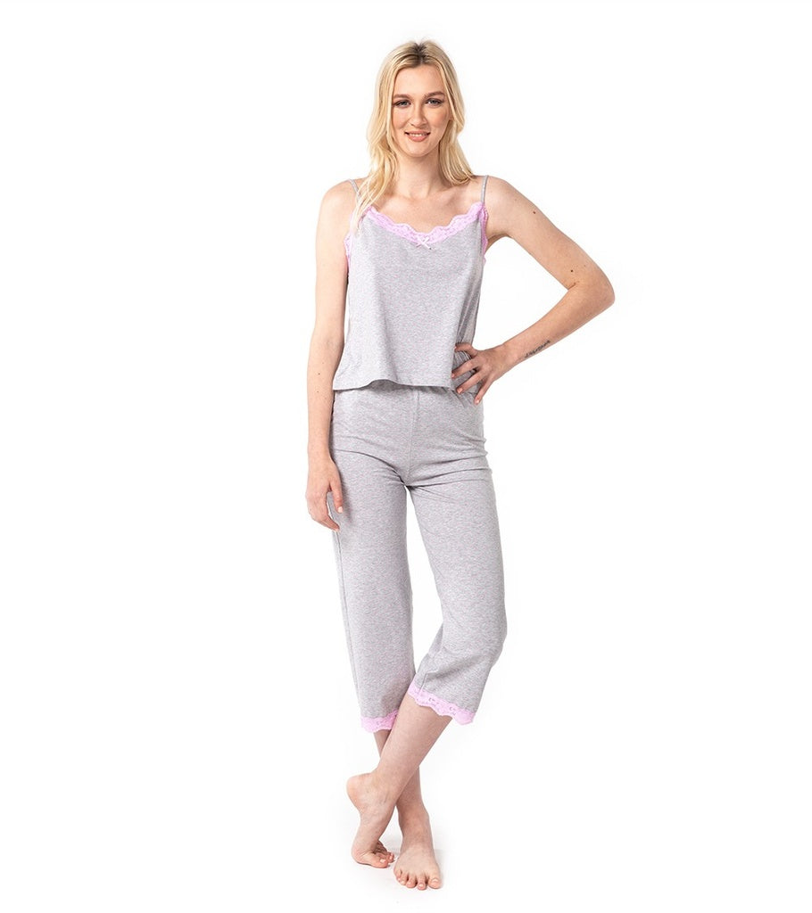 Gris Chiné Imprimé Triangle Rose