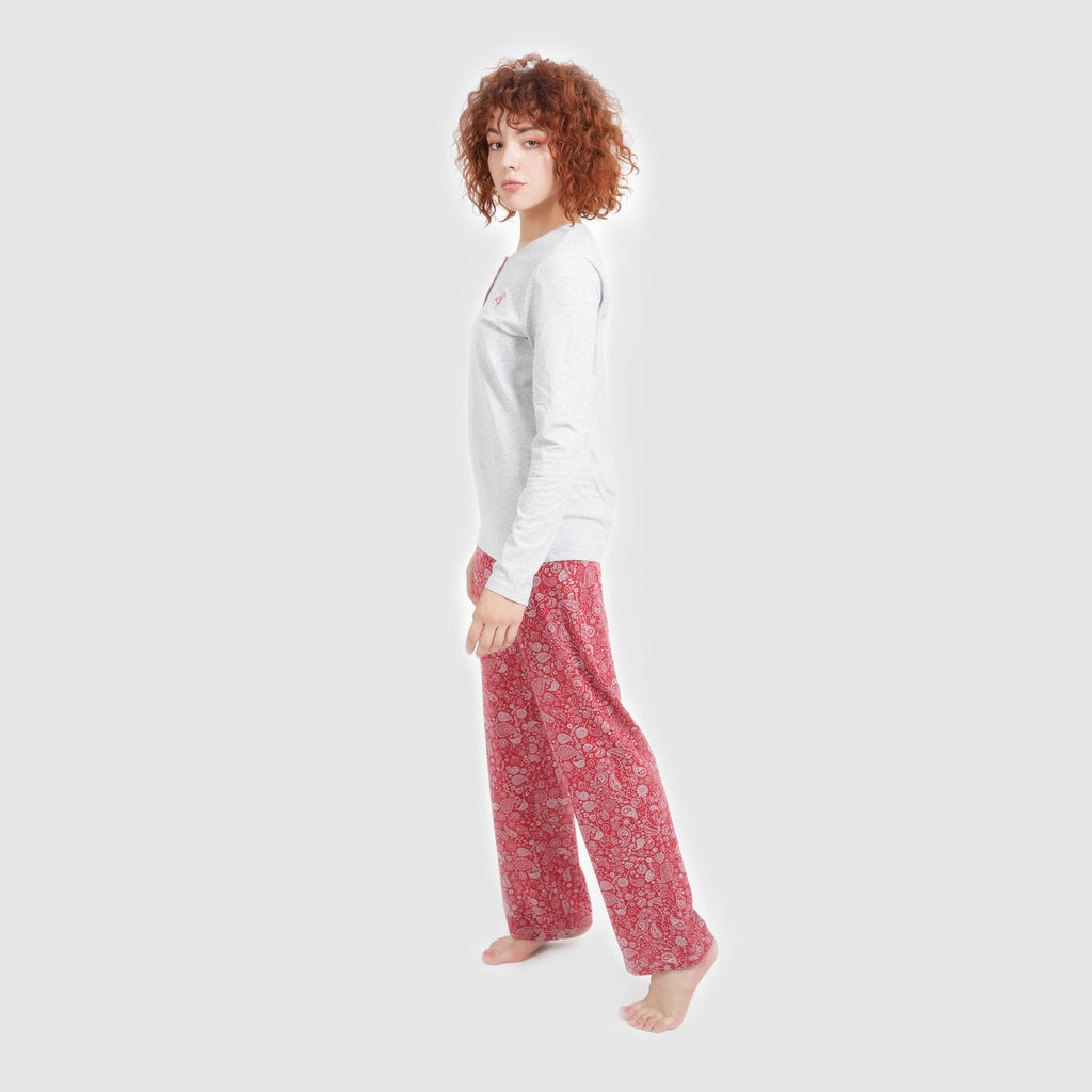 Gris Chiné & Rouge Imprimé Fleur